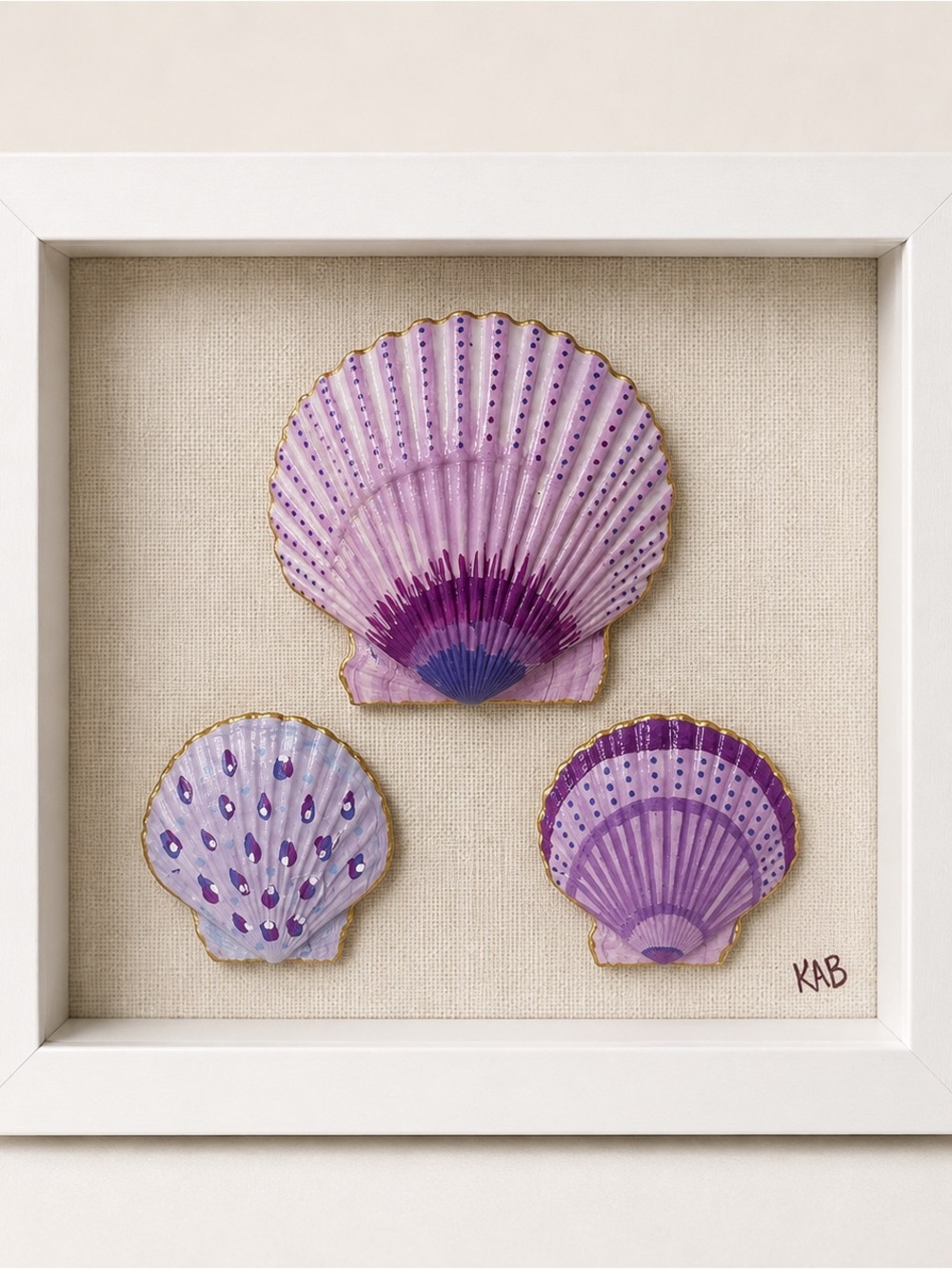 9x9 shadow box Purple Seashell Wall Art Framed Print